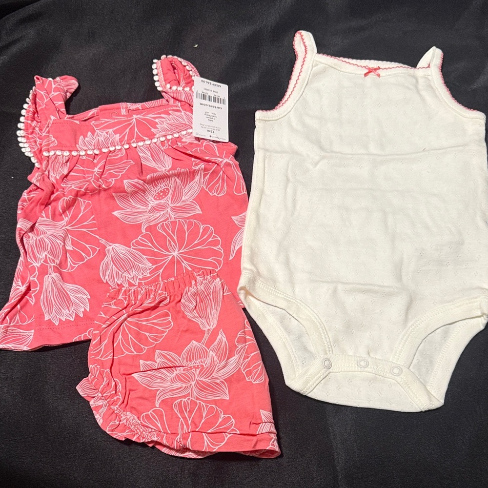 Carter's Pink Floral Dress Set with White Onesie